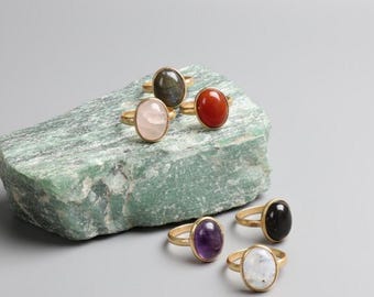 Anello ovale fatto a mano con pietra preziosa: anello regalo in ottone Boho