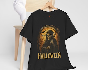 死神Tシャツ、不気味な骸骨の鎌グラフィックTシャツ、ゴスハロウィンシャツ、ホラーファンへの死神の鎌ギフト、ユニセックス