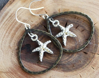 Starfish Earrings - Mixed Metal -  beach jewelry - beach earrings - ocean earrings - ocean jewelry - starfish jewelry