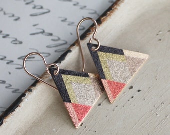 Summit View triangle earrings - rose gold earrings - etched and printed - boho earrings - boho jewelry - tribal earrings