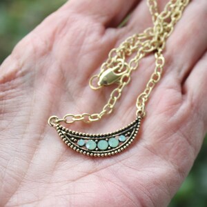 Zola Elements Antique Green Opal Crystals Crescent Necklace, gold plated, boho necklace, bohemian necklace, stocking stuffer, boho jewelry