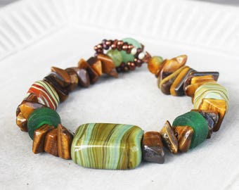 Forest Journey Bracelet - Primitive bracelet, rustic bracelet, tribal bracelet, gemstone bracelet, tigereye bracelet