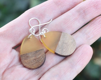 Wood and Resin Earrings  - silver plated earwires - your choice of color