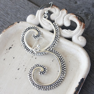 Seaspray Swirl Earrings, Antique Silver Plated , tribal earrings, tribal jewelry, boho earrings, boho jewelry, feather earrings
