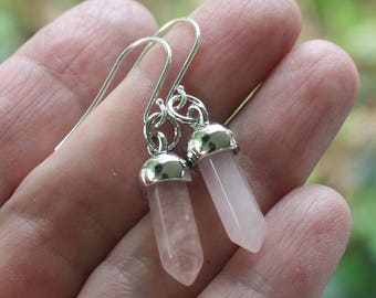 Rose Quartz Point Earrings - gemstone earrings, gemstone jewelry, silver earrings, silver jewelry, rose quartz earrings, rose quartz jewelry