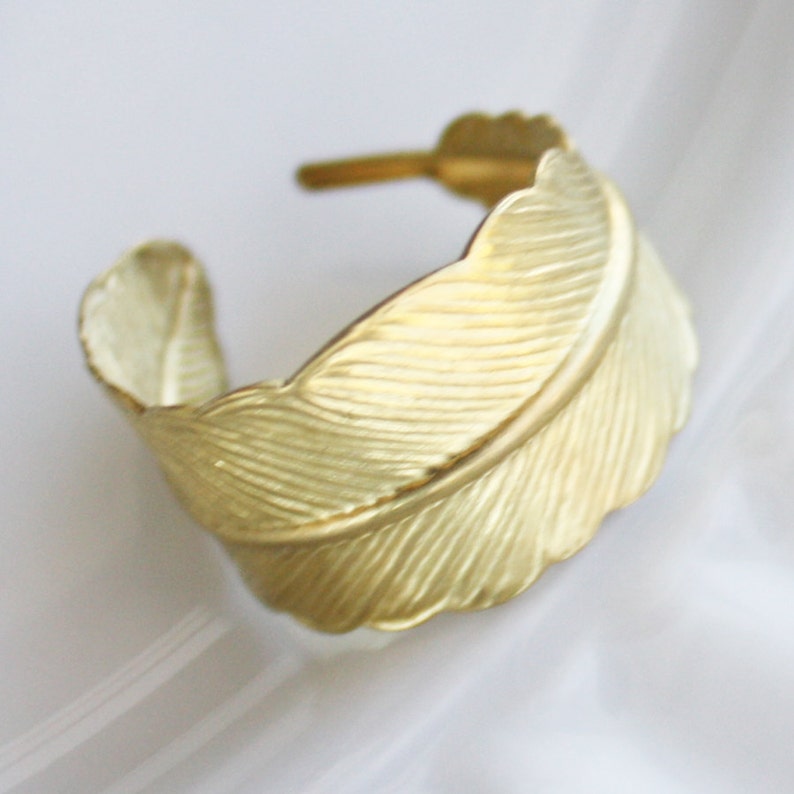 Bright Brass Feather Ring adjustable, feather jewelry, gold jewelry, brass ring, adjustable ring, boho ring, festival jewelry image 1