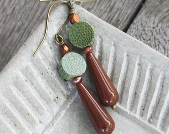 Forest Journey Earrings - brown and green earring, woodland earrings, woodland jewelry, earthy earrings, earthy jewelry