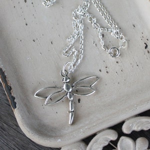 Dragonfly Necklace - Silver Plated Chain, dragonfly jewelry, insect necklace