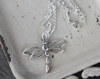 Dragonfly Necklace - Silver Plated Chain, dragonfly jewelry, insect necklace