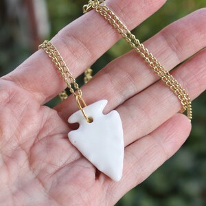 Porcelain Arrowhead Necklace, bright brass (gold) chain, Tribal Necklace, Ethnic Necklace, Tribal Necklace, Porcelain Necklace, Hippie
