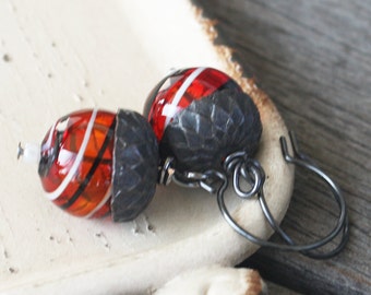 Acorn Earrings - Blown Glass Earrings - Black Findings - woodland earrings, acorn jewelry, fall earrings, woodland jewelry, autumn earrings