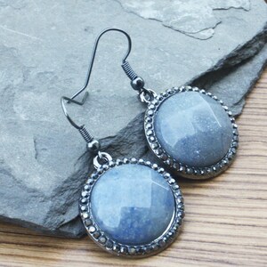 Faceted stone medallion earrings - sparkle earrings - gunmetal earwires, medallion jewelry, dramatic earrings