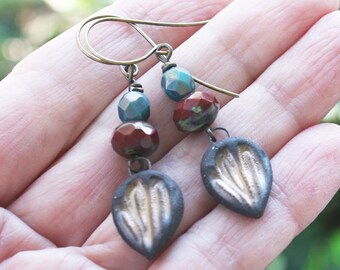 Ceramic Leaf Earrings, boho earrings, bohemian earrings, woodland earrings, boho jewelry, woodland jewelry, bohemian jewelry