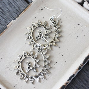 Wings Swirl Earrings, Antique Silver Plated , tribal earrings, tribal jewelry, boho earrings, boho jewelry, feather earrings
