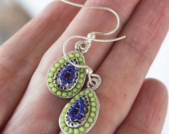 Zola Elements Earrings, green and blue, silver plated, boho earrings, bohemian earrings, boho jewelry, bohemian jewelry, under 20