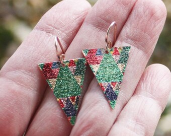 Wanderlust elongated triangle earrings - rose gold earrings - etched and printed - boho earrings - boho jewelry - tribal earrings