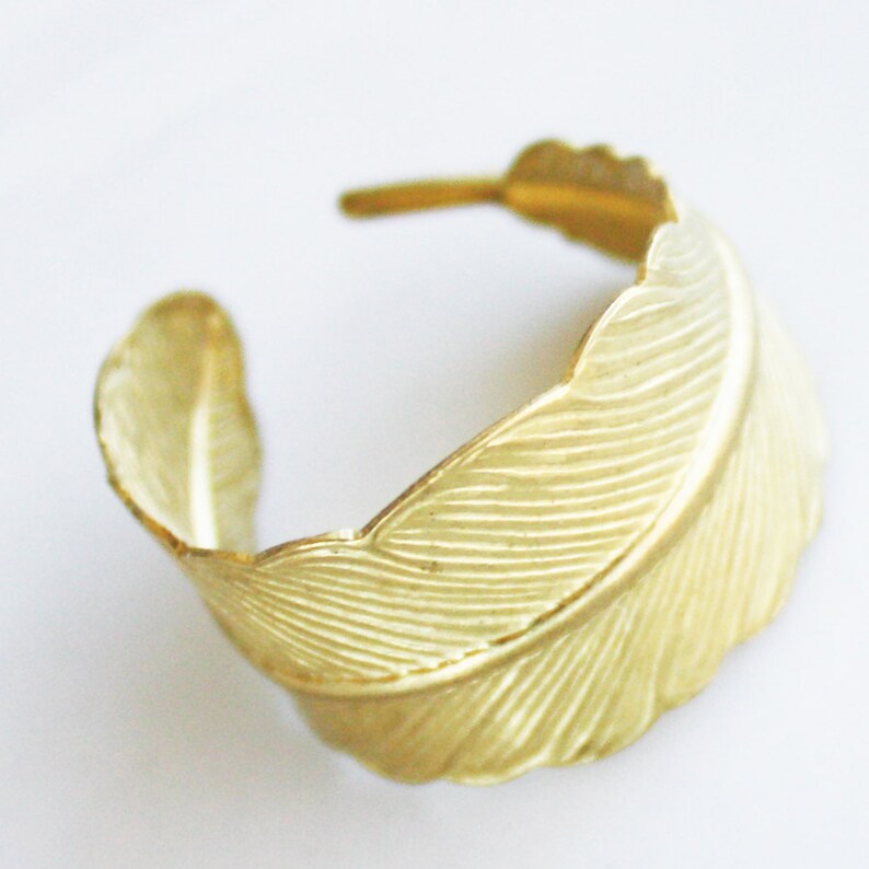 Bright Brass Feather Ring adjustable, feather jewelry, gold jewelry, brass ring, adjustable ring, boho ring, festival jewelry image 2