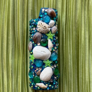 Bedazzled Blue Seashell Lighter Cover - Bic lighter case