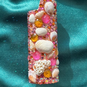 Bedazzled Pink&Orange Seashell Lighter Cover - Bic lighter case