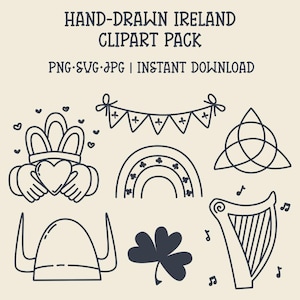 St. Patrick's Day-clipart|PNG SVG JPG|Illustraties met Iers thema|Ierse motieven|Keltische symbolen| Krabbels van 17 maart|Shamrock|Digitale download
