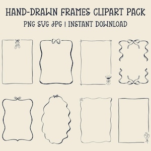 Hand Drawn Doodle Clipart Frames|Whimsical Sketchy Borders|Handdrawn PNG SVG Frames|Inky Doodle Borders|Line art edges|Squiggle Invitations