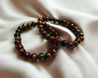Christmas Spirit Bracelets, Beaded Bracelets 8mm