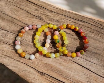 Healing Crystal Beaded Bracelets Set, Sunset Agate, Citrine, Jade. SET OF 3