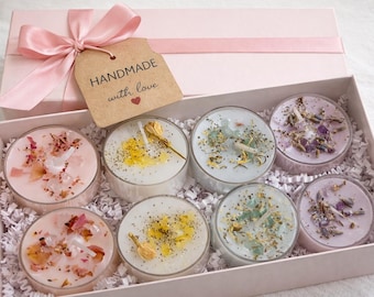 Crystal Herb Infused Tealight Candles | Scented Intention Candles | Set of 8 | Valentine's Day | Mother's Day