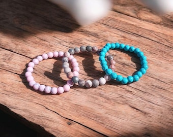 Beaded Bracelet Set of 3. Turquoise, Rhodonite, and Howlite
