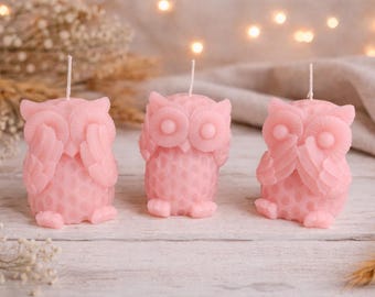 Beeswax Owl Candles Set | See, Hear, Speak No Evil, Scented or Unscented