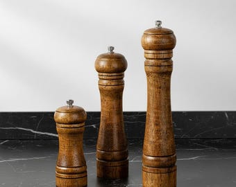Zout- en pepermolenset – massief houten kruidenmolen met verstelbare keramische molen, maten 5", 8", 10" voor keuken en tafel