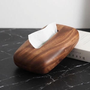 Walnut Wood Tissue Box Cover | Modern Square Paper Holder for Home Office Hotel or Restaurant | Elegant Wooden Desktop Organizer Decor