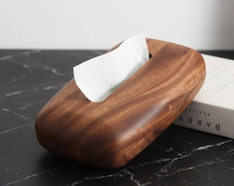 Walnut Wood Tissue Box Cover | Modern Square Paper Holder for Home Office Hotel or Restaurant | Elegant Wooden Desktop Organizer Decor