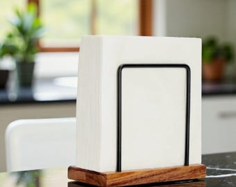 Wooden Napkin Holder – Standing Napkin Dispenser for Dining Table Decor & Kitchen Counter Organization, Natural Wood Craft Gift