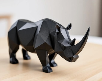 Rhino Sculpture — Modern Geometric Rhino | Minimalist Animal Decor | Loft Home Accent