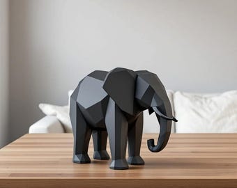 Geometrische olifantensculptuur – moderne woon- en kantoorinrichting | Standbeeld olifant laag poly