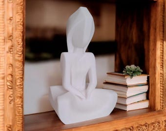 La Mujer Silenciosa – Escultura femenina abstracta minimalista, decoración moderna para el hogar, estatua artística blanca mate