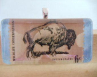 Wildlife Conservation Buffalo 6 cent US stamp pendant charm - ps1107