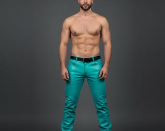Men's Slim Fit Cowhide Leather Pants - Biker Trousers, Clubwear