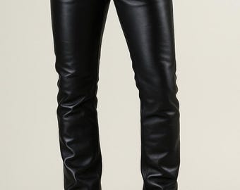 Men’s Black Genuine Leather Pants | Handmade Slim Fit Cowhide Trousers | Custom Tailored Biker Jeans