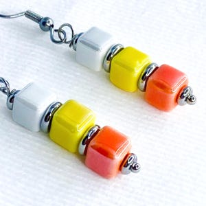 Stacked Cube Earrings in Orange and Yellow - Lightweight Modern Dangles