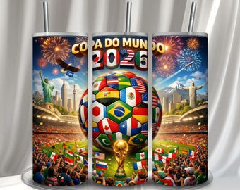 Diseño PNG para vaso térmico de celebración internacional de fútbol / Vaso térmico delgado de 20 oz con diseño de sublimación / Descarga digital para vaso de aficionado al fútbol global / Diseño para vaso térmico