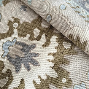 Neutral Oushak Rug Light Blue Sage – Handmade Turkish Style Area Carpet | Vintage Floral Pattern | Modern Farmhouse & Coastal Decor 6x9 8x10