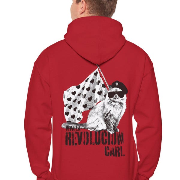 Viva la revolucion, felpa con cappuccio unisex Heavy Blend™ con grafica posteriore Princess Donut di Carl Aviators, Regno Unito, dalla S alla 5XL