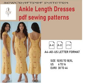 Ankle Length Dresses -Sewing Pattern - Downloadable PDF Sewing Pattern |A4 US Letter Printable | Instant Downloadable