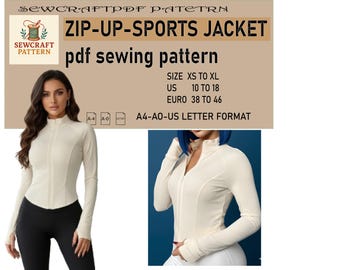 Zipper Up Sport Jacket | Downloadable PDF Sewing Pattern |A4 US Letter Printable | Instant Downloadable