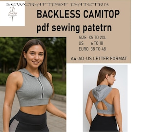Kapuze Reißverschluss Crop Top PDF Schnittmuster | Herunterladbare PDF Schnittmuster | A4 US Letter Printable | Sofort Downloadbar