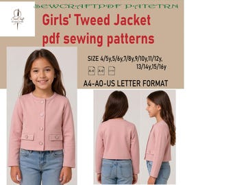 Girls' Tweed jacket. Pattern Sewing Pattern - Downloadable PDF Sewing Pattern |A4 US Letter Printable | Instant Downloadable