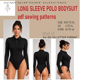 Long Sleeve Polo Bodysuit-. Pattern Sewing Pattern - Downloadable PDF Sewing Pattern |A4 US Letter Printable | Instant Downloadable