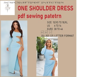 One Shoulder Kleid Schnittmuster PDF | Asymmetrisches Kleid Schnittmuster |A4 US Letter Printable | Sofortdownload | Damen Party Abendkleid